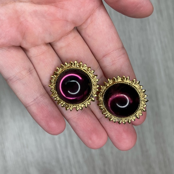 Vintage Erwin Pearl F.O. Purple Glass Earrings - Picture 2 of 6